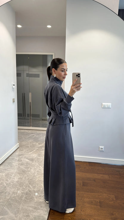 طقم ازرق جكيت بحزام مع بنطلون - KP1414