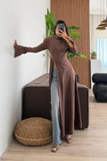 بلوزة ربط طويلة بني - KP4536