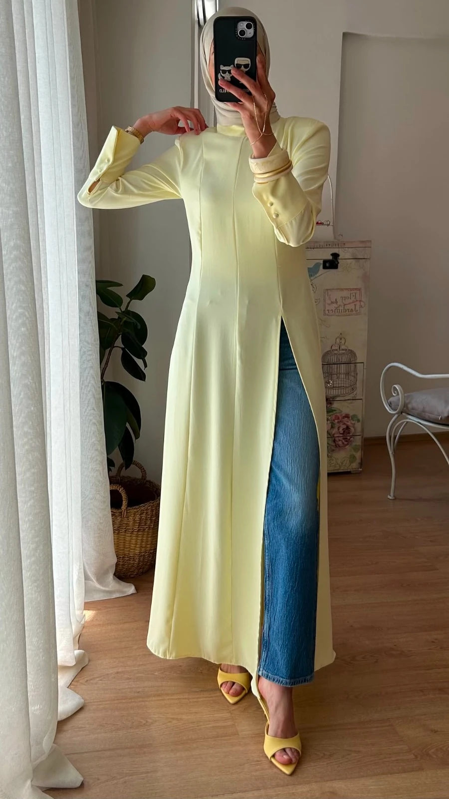 بلوزة ربط طويلة اصفر - KP4536