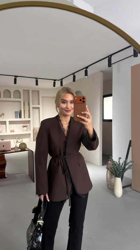 بليزر ربط بني دانتيل - KP7219