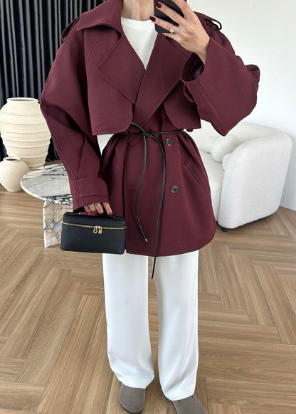 جكيت خمري ترنش بحزام - KP7104