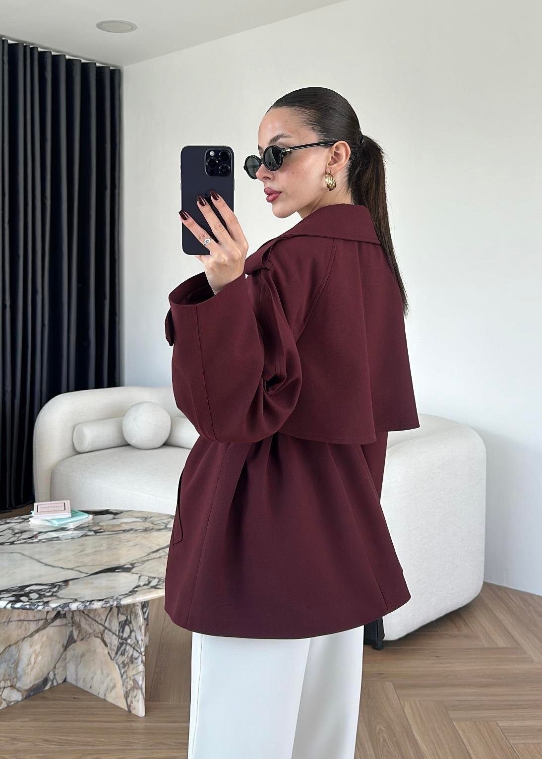 جكيت خمري ترنش بحزام - KP7104