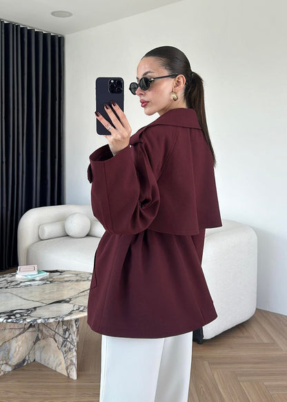 جكيت خمري ترنش بحزام - KP7104