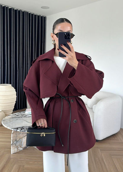 جكيت خمري ترنش بحزام - KP7104