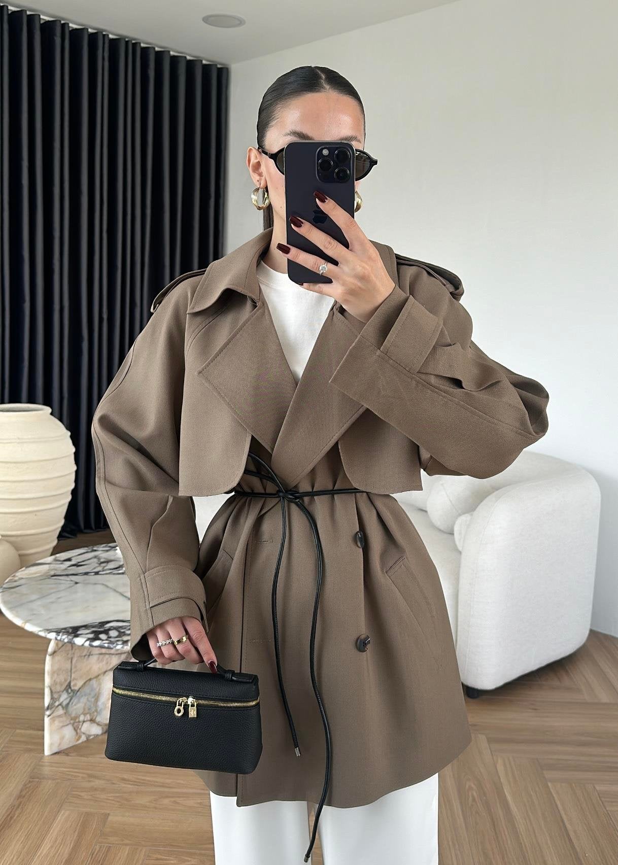 جكيت زيتي ترنش بحزام - KP7104