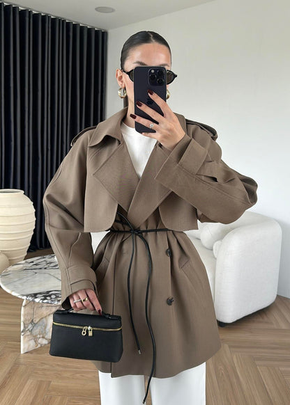 جكيت زيتي ترنش بحزام - KP7104