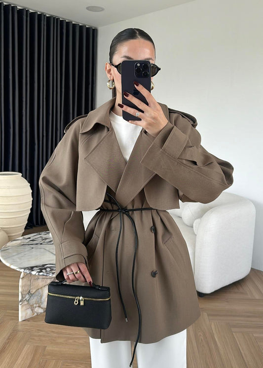 جكيت زيتي ترنش بحزام - KP7104