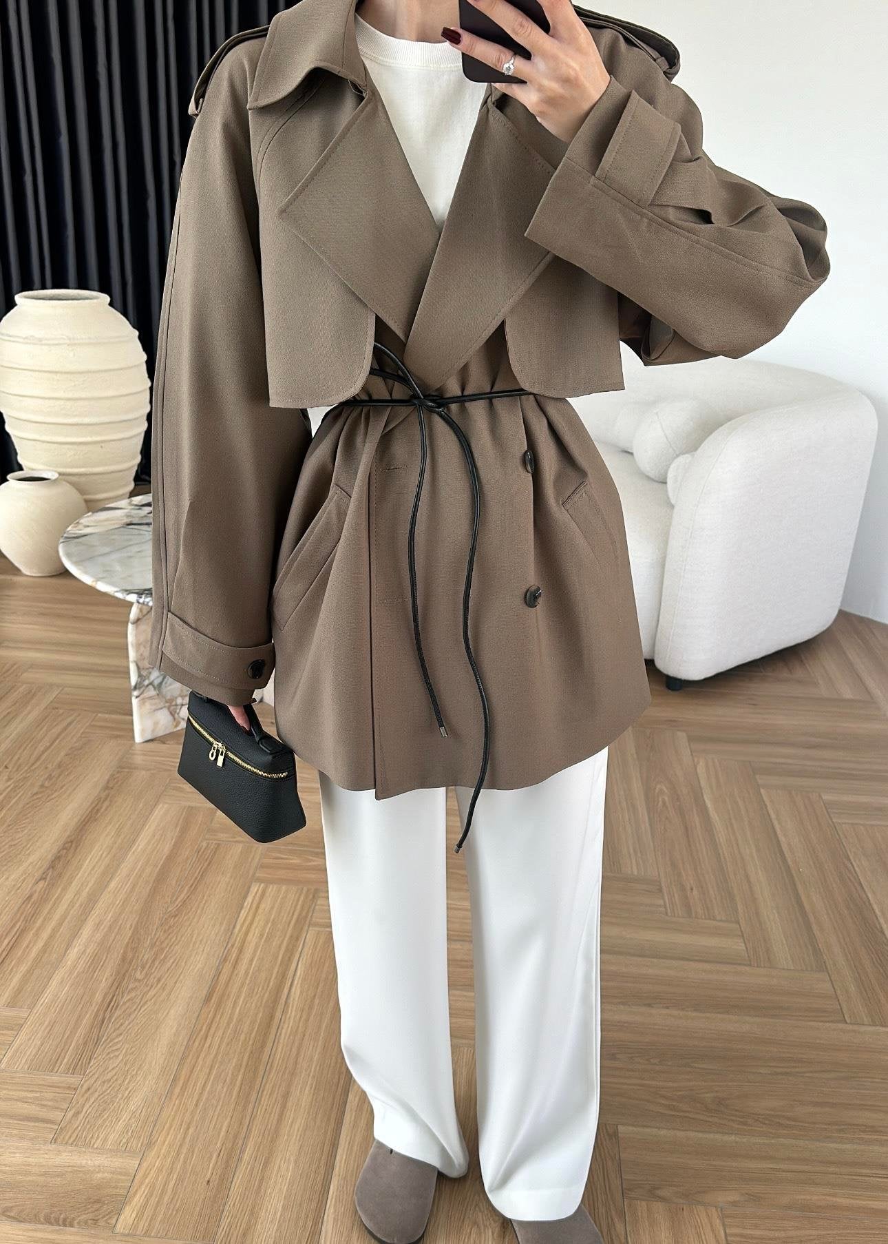 جكيت زيتي ترنش بحزام - KP7104