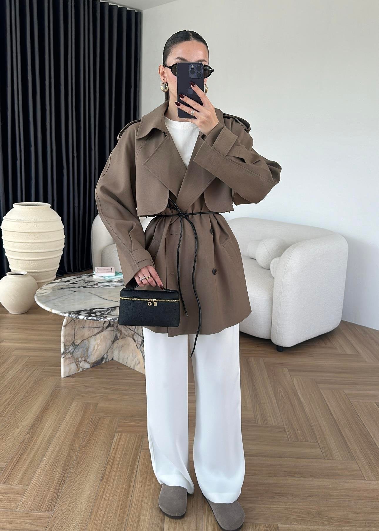 جكيت زيتي ترنش بحزام - KP7104