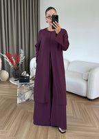 طقم بلوزة طويلة مع بنطلون خمري - KP1629