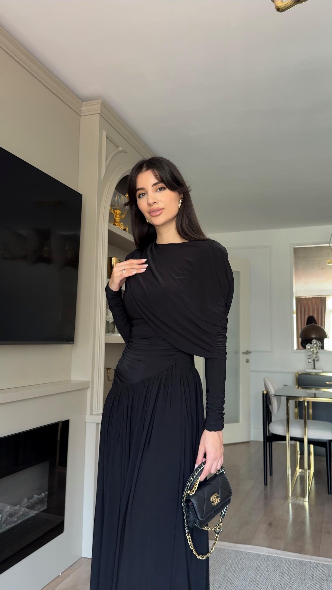 فستان لايكرا اسود - KP2235