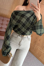 بلوزة كاروهات اخضر - KP4451