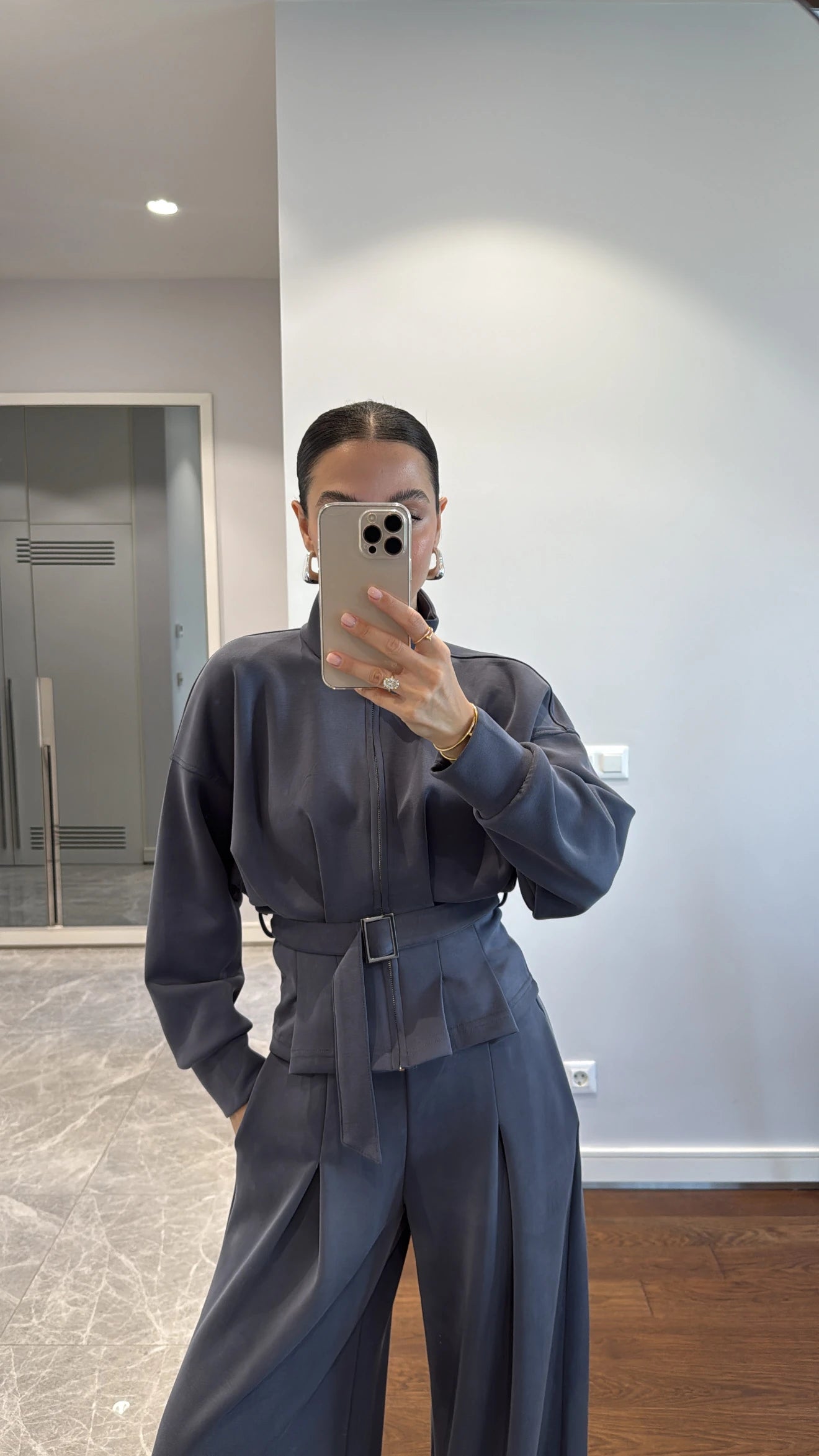 طقم ازرق جكيت بحزام مع بنطلون - KP1414