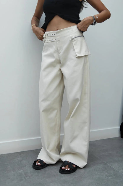 بنطلون بحزام بيج - KP5048