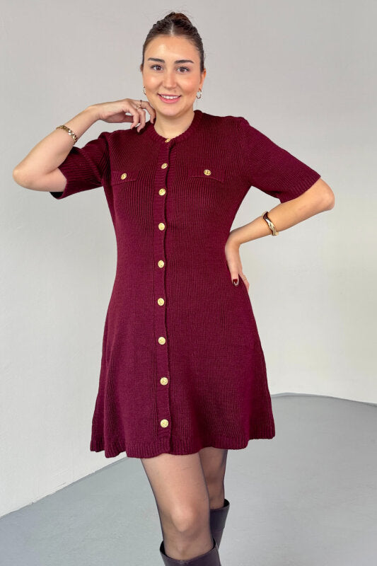 فستان خمري بأزرار ذهبية - KP2228