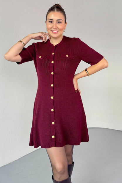 فستان خمري بأزرار ذهبية - KP2228