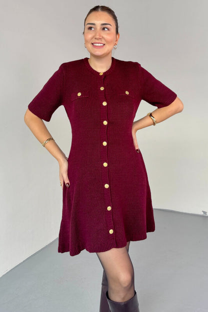 فستان خمري بأزرار ذهبية - KP2228