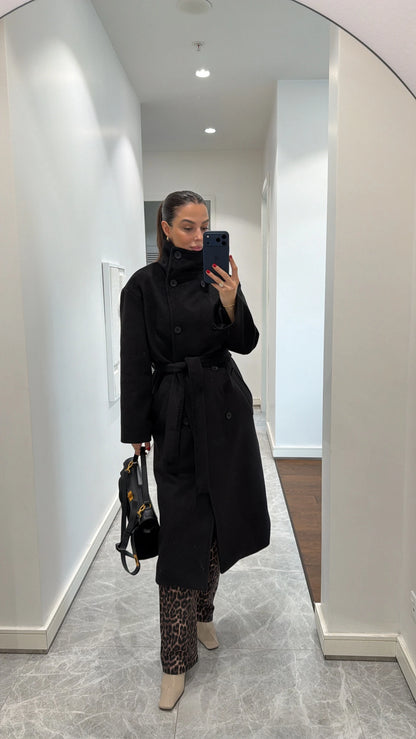 جكيت اسود بحزام - KP7175