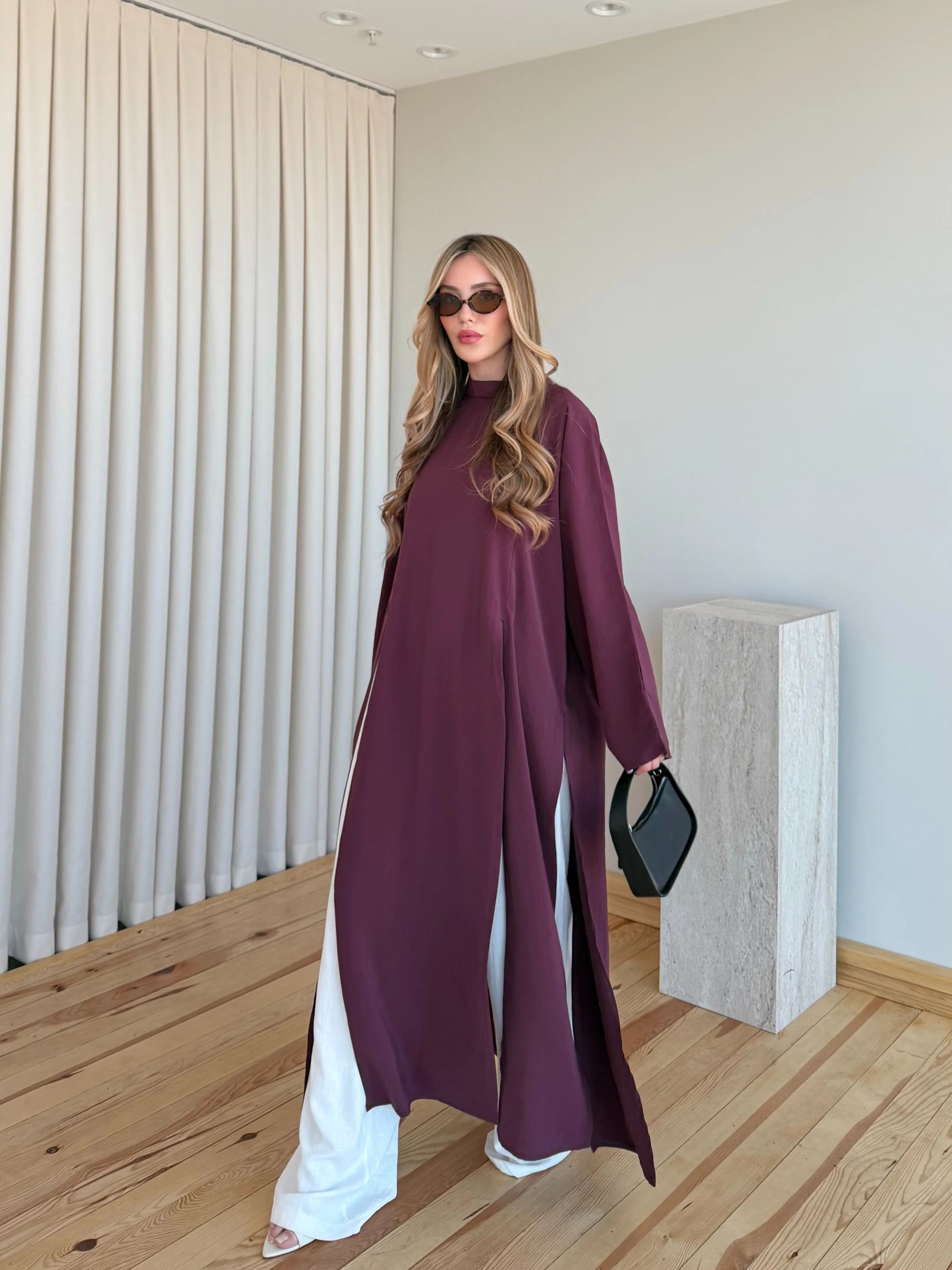 بلوزة طويلة خمري - KP4517