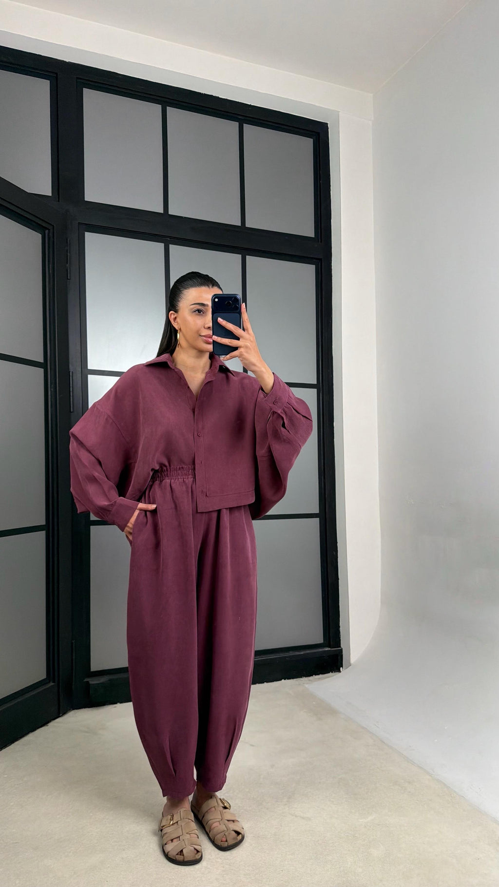 طقم قميص مع بنطلون خمري - KP1605
