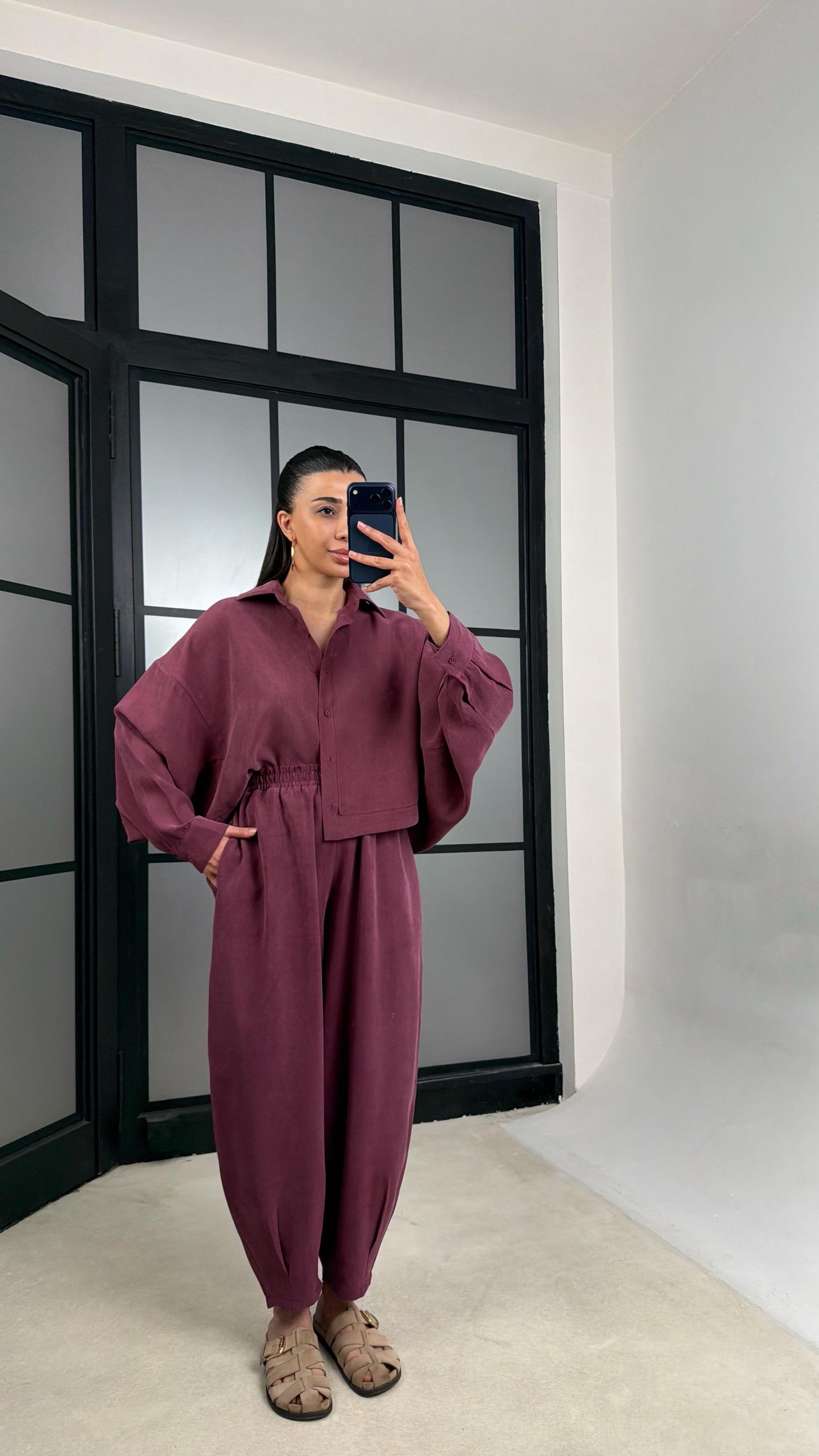 طقم قميص مع بنطلون خمري - KP1605