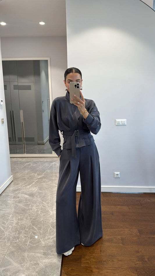 طقم ازرق جكيت بحزام مع بنطلون - KP1414