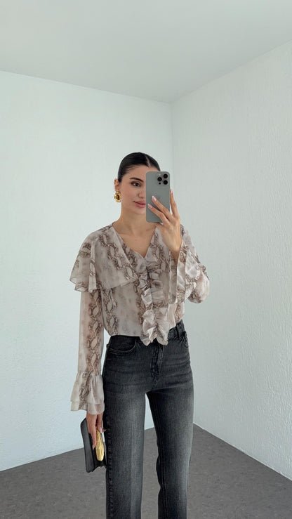 قميص شيفون بيج - KP4267