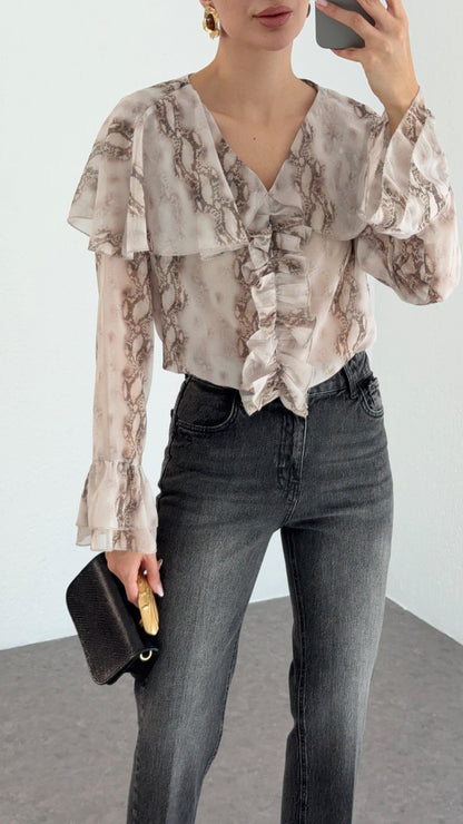 قميص شيفون بيج - KP4267