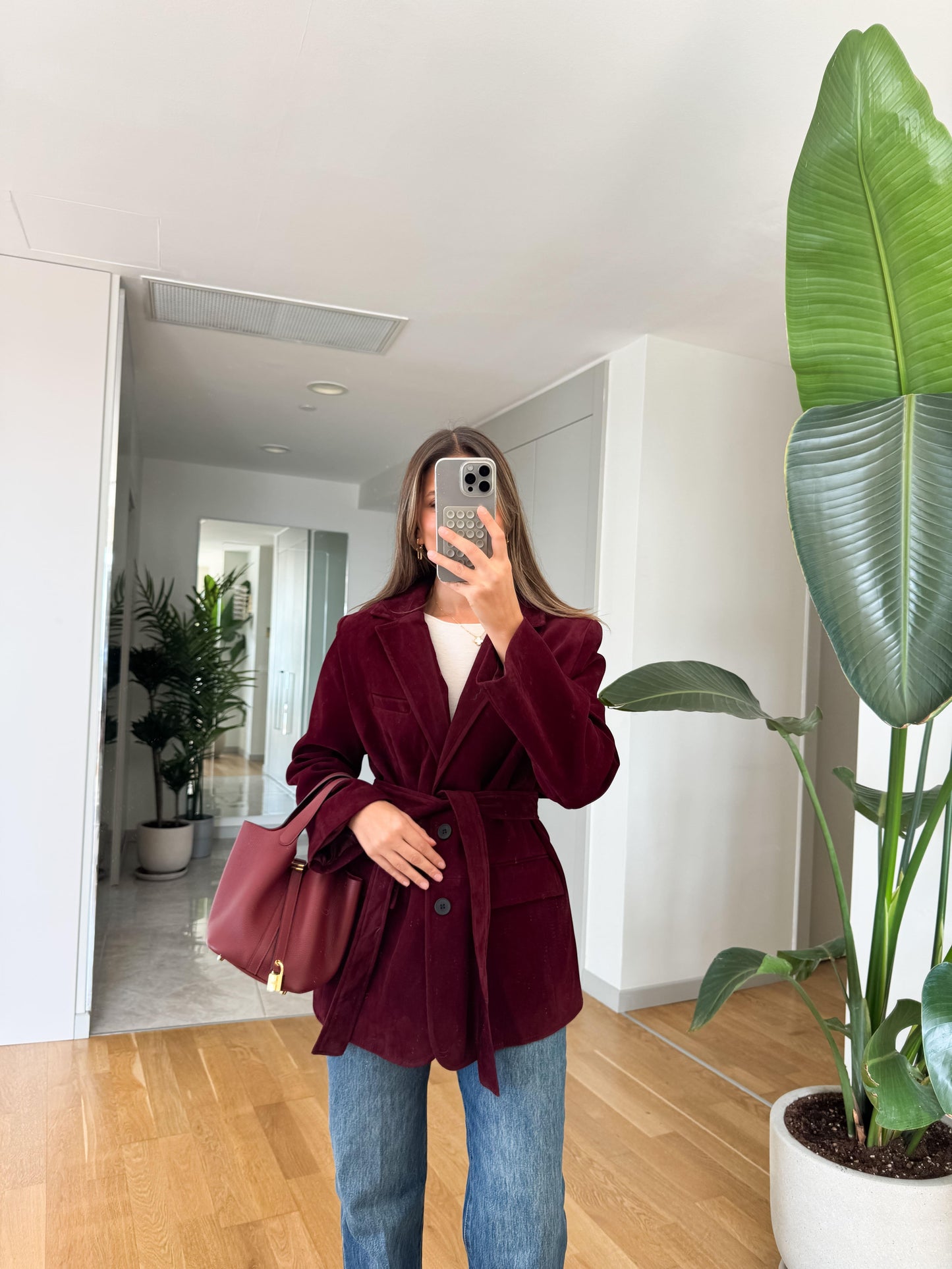 جكيت بحزام خمري - KP7136