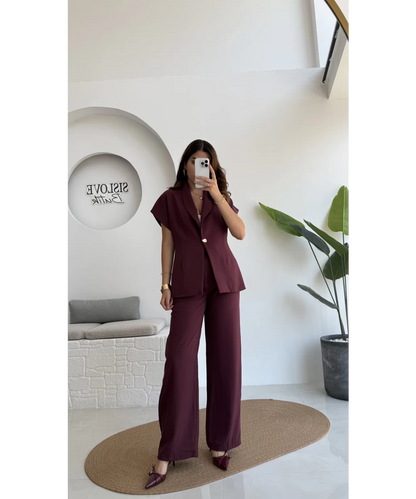 طقم ڤيست مع بنطلون خمري - KP1346