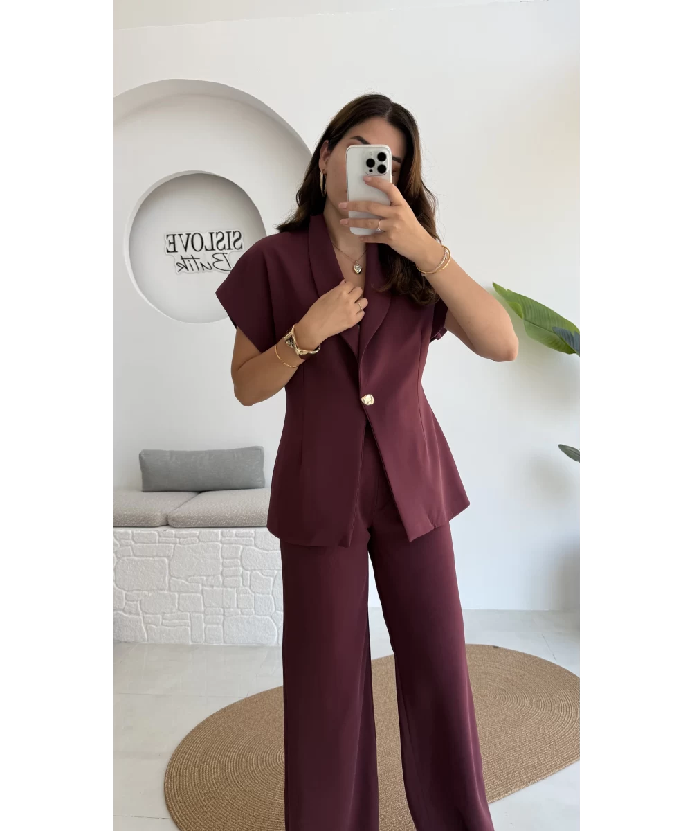 طقم ڤيست مع بنطلون خمري - KP1346