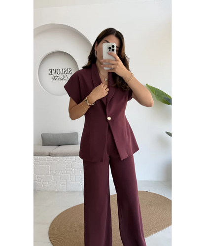 طقم ڤيست مع بنطلون خمري - KP1346