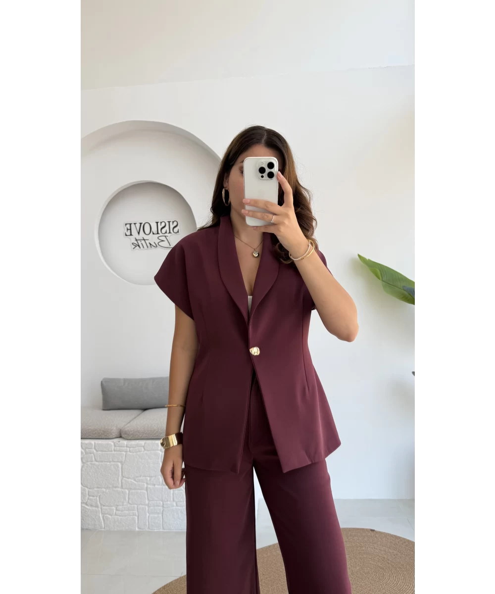 طقم ڤيست مع بنطلون خمري - KP1346