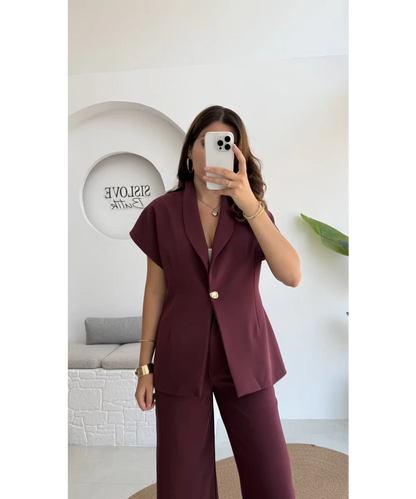 طقم ڤيست مع بنطلون خمري - KP1346