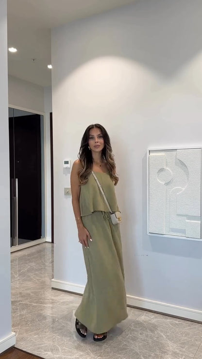 طقم بلوزة مع تنورة اخضر - KP1342