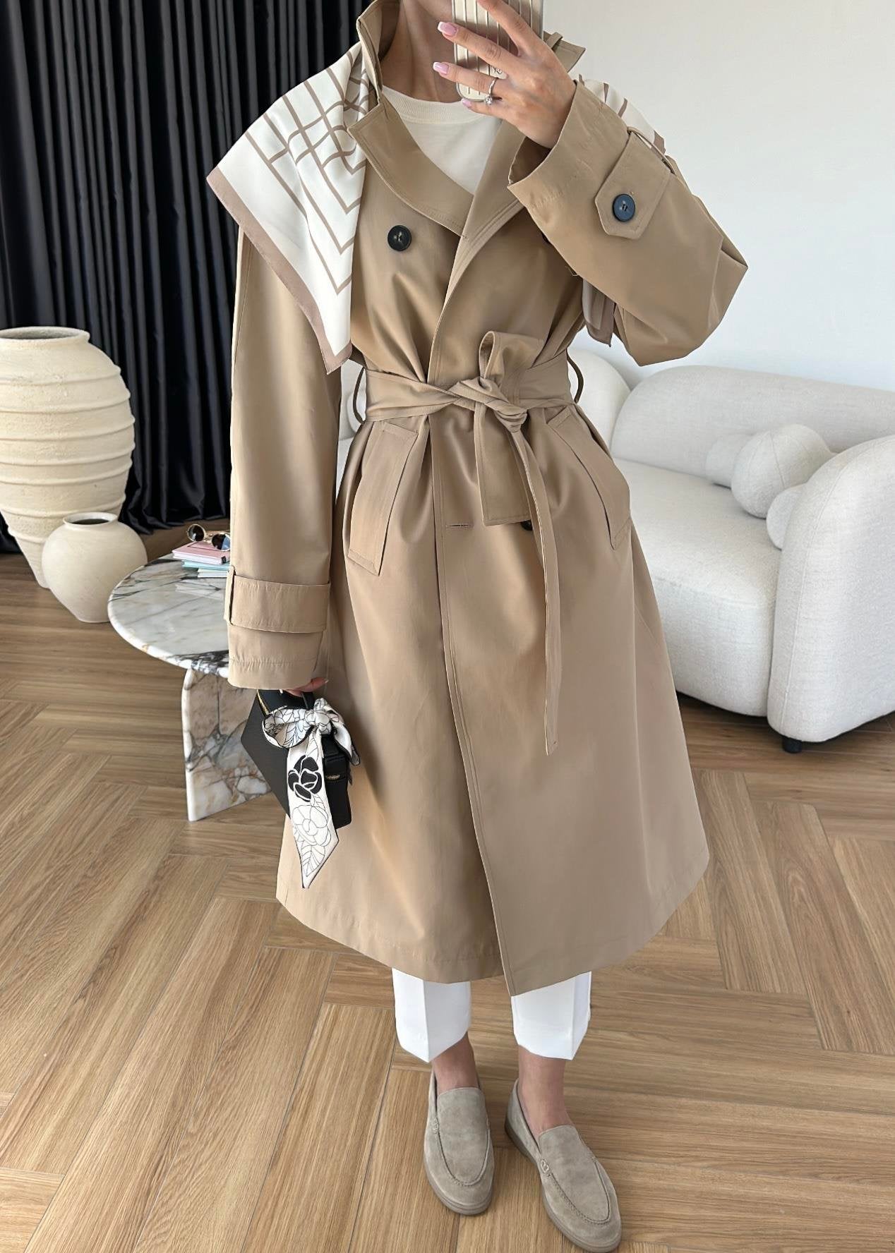 جكيت ترنش بيج مع شال - KP7087