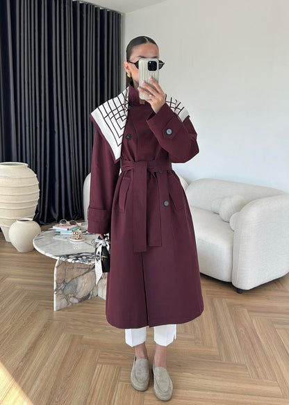 جكيت ترنش خمري مع شال - KP7087