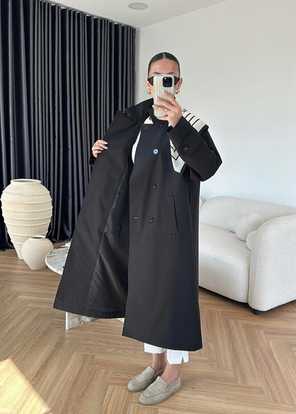 جكيت ترنش اسود مع شال - KP7087