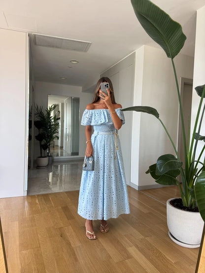 طقم بلوزة مع تنورة مخرم ازرق - KP1330