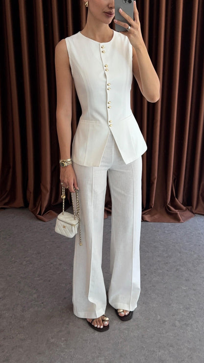 طقم ڤيست مع بنطلون ابيض - KP1313