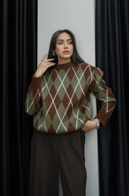 بلوزة اخضر وبني - KP4303