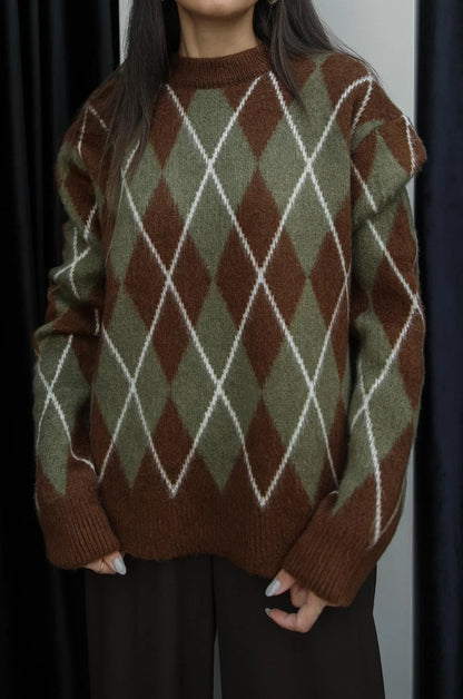 بلوزة اخضر وبني - KP4303