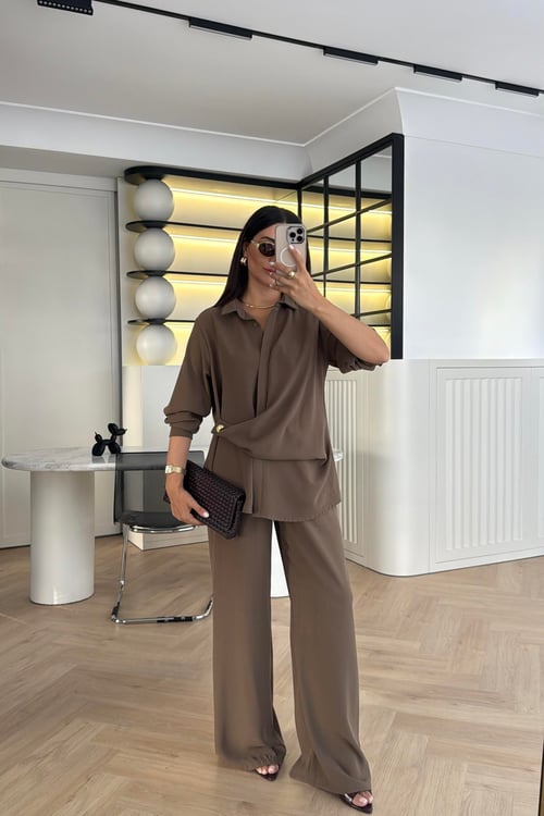 طقم قميص مع بنطلون زيتي Zara - KP1392