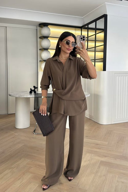 طقم قميص مع بنطلون زيتي Zara - KP1392