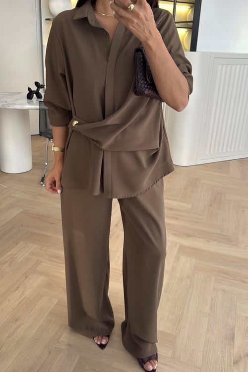 طقم قميص مع بنطلون زيتي Zara - KP1392