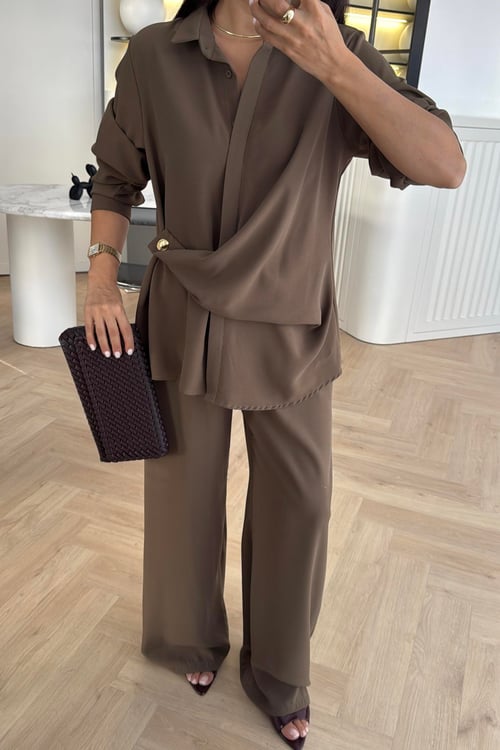 طقم قميص مع بنطلون زيتي Zara - KP1392