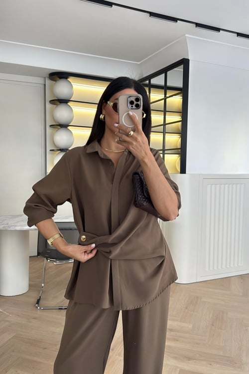 طقم قميص مع بنطلون زيتي Zara - KP1392