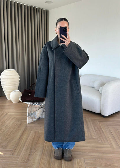 جكيت رمادي طويل بحزام - KP7188