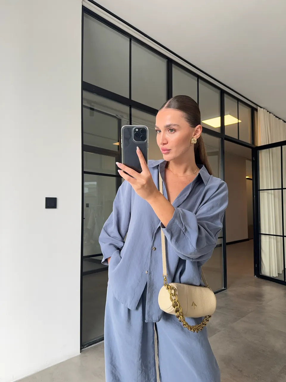 طقم قميص مع بنطلون سكني مزرق - KP1338
