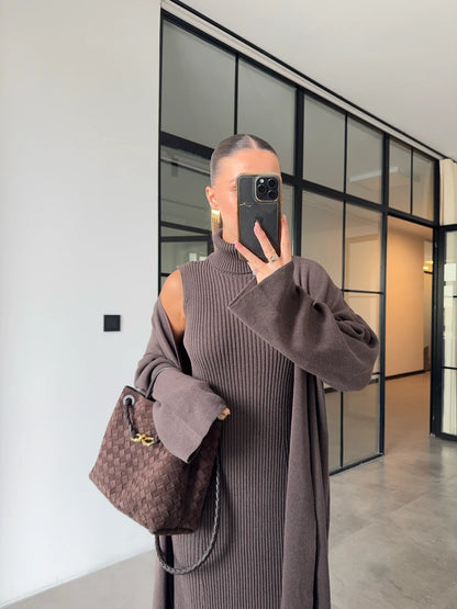 طقم جرزة مع فستان بني - KP1411